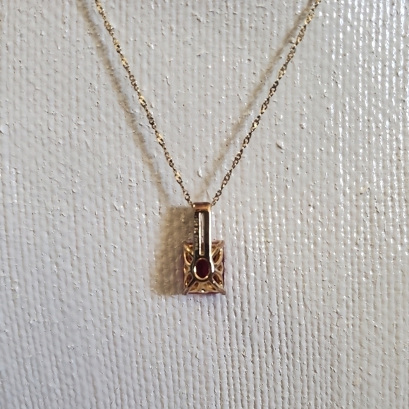 Ruby Emerald Stone Diamond Accent 14K Gold Over Silver Pendant Necklace - Picture 8 of 12